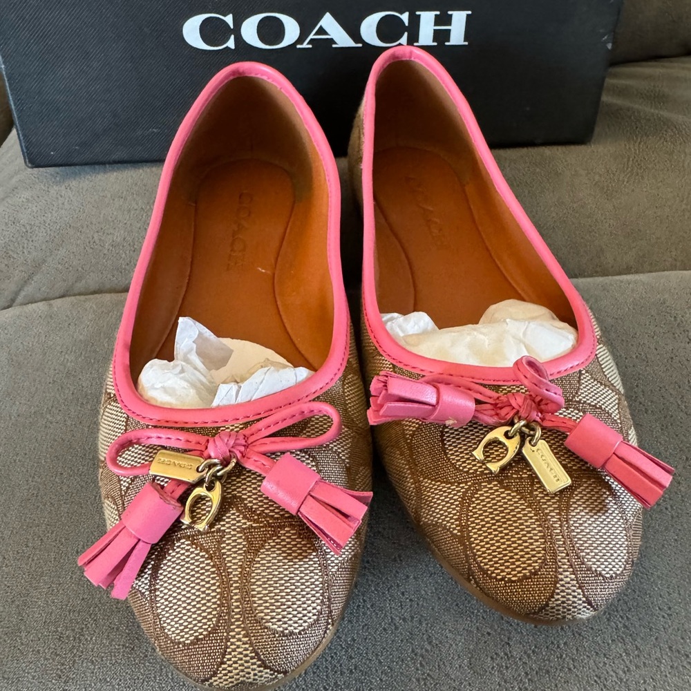Coach Women's Pink and Brown Ballet Flats